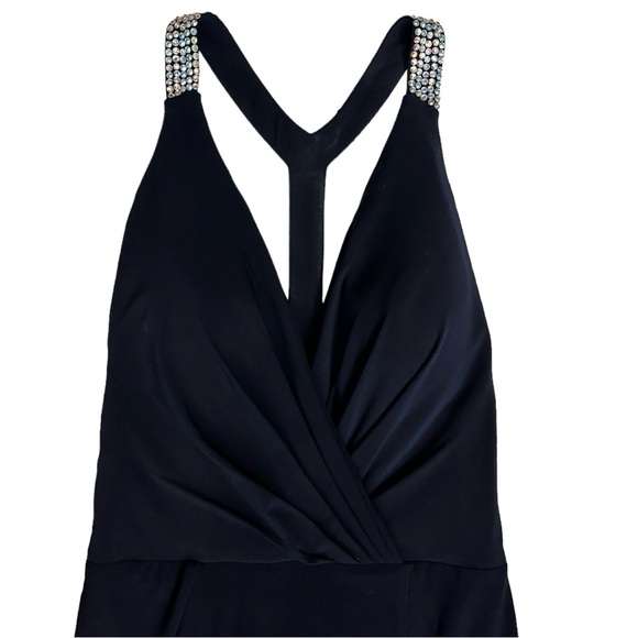 JOVANI Navy Blue Formal Dress sz 2 Halter Sleeveless Rhinestones Full Lengrh - Picture 4 of 14